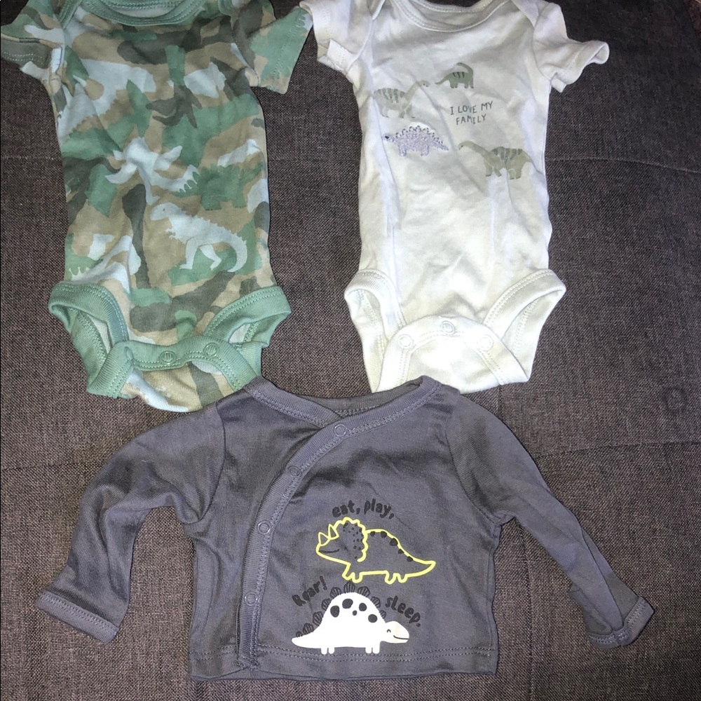 Dinosaur Preemie Baby Onesies and Shirt bundle